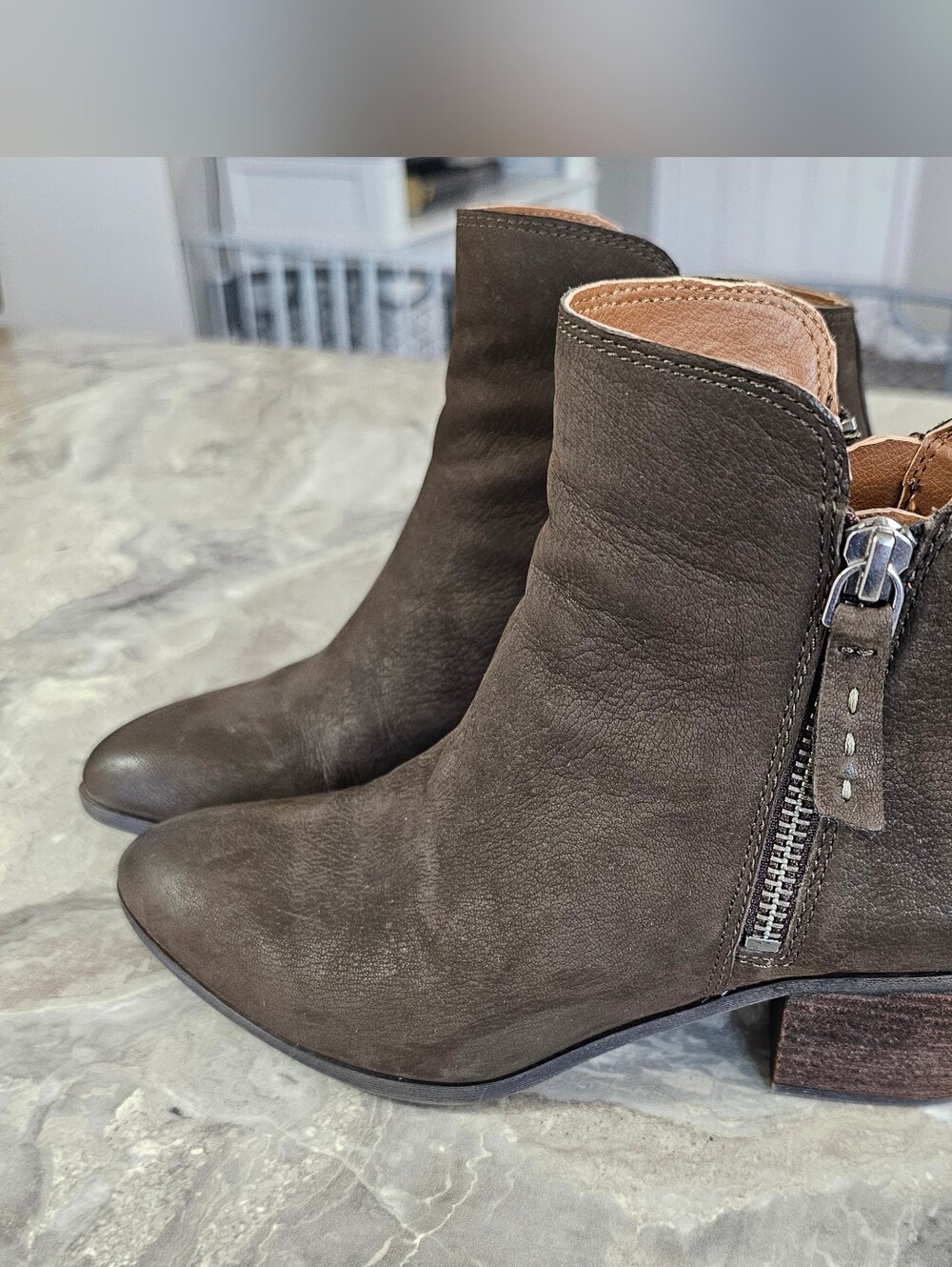 Frye Brown Suede Ankle Boots with Side Zip. Excellent Condition!
